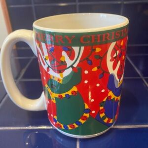 Vintage Christmas Reindeer Mug – Colorful Holiday Lights, Candy Cane Handle,12oz